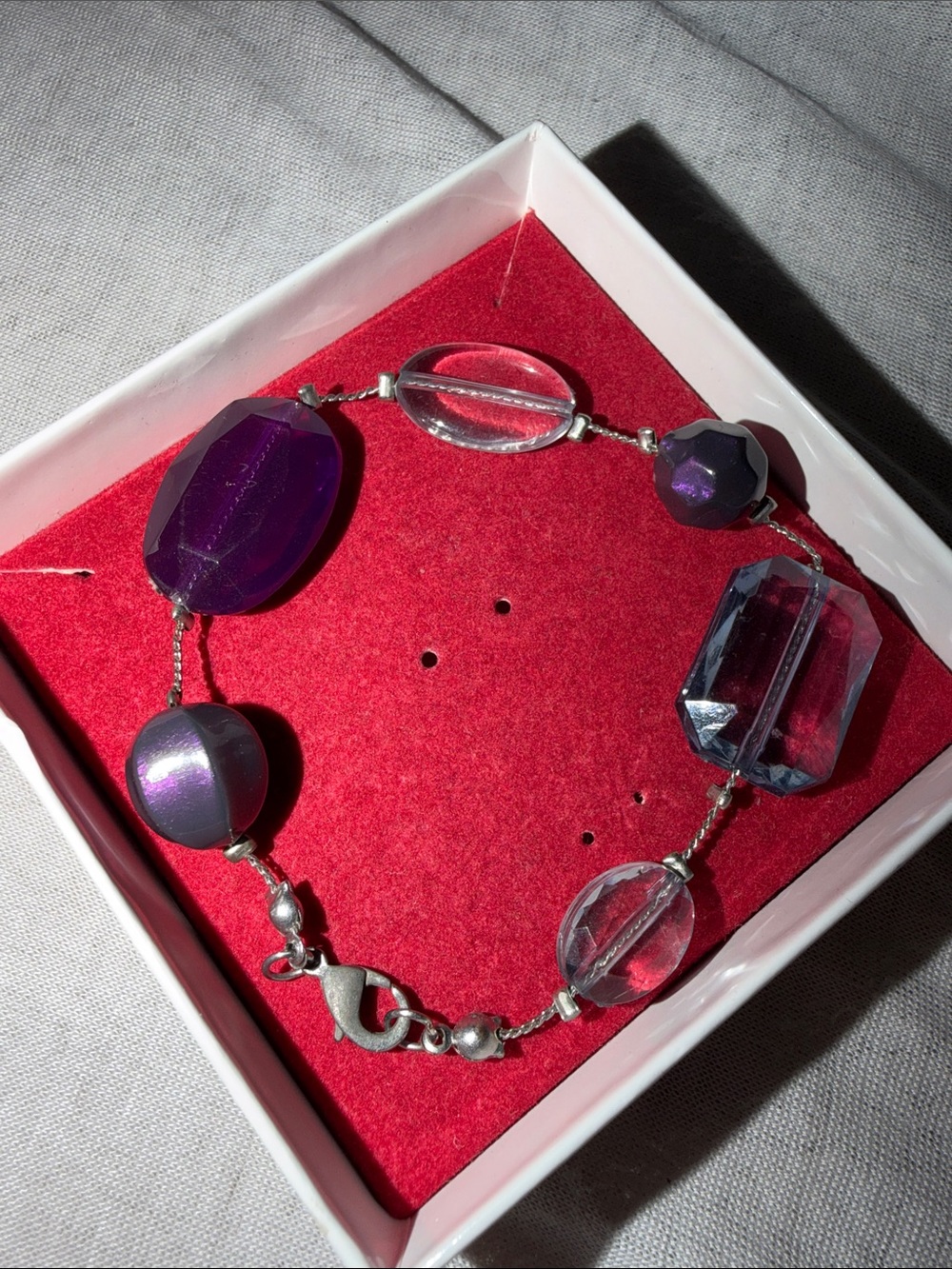 Vintage Purple and Clear Beaded Women's Bracelet - Fashion Jewelry